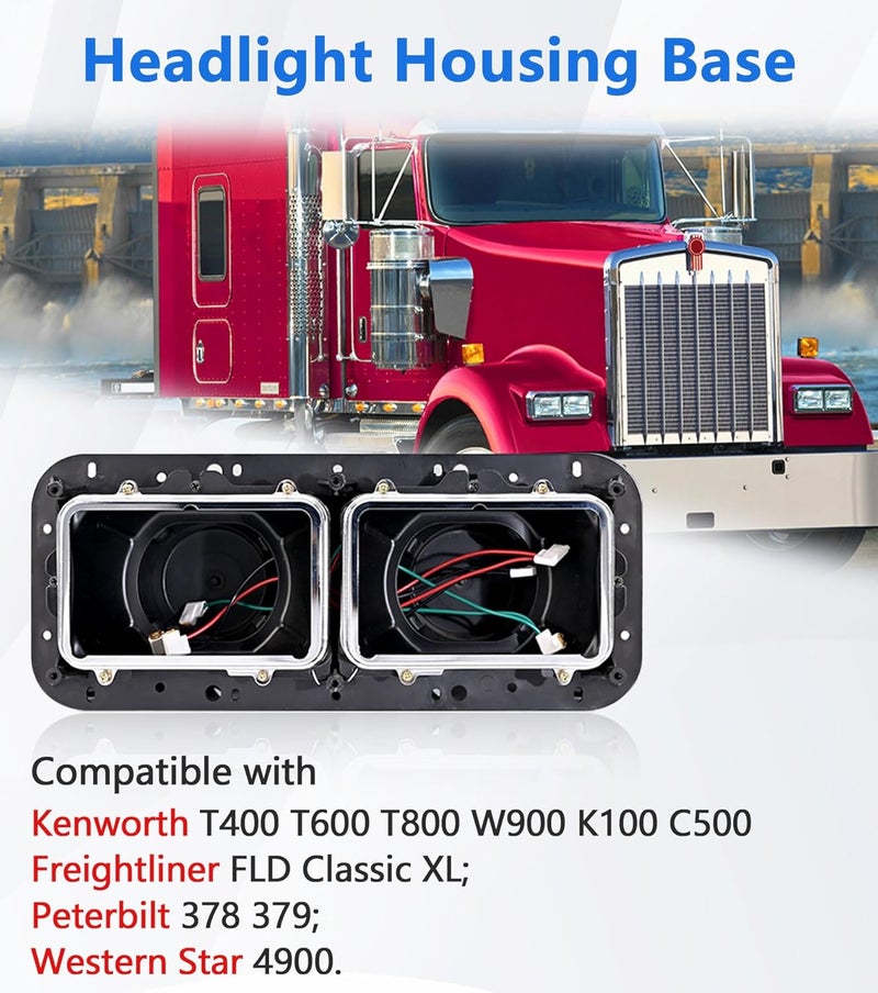 YUWUTF Headlight Housing Base with Wire Harness Compatible with Kenworth T400 T600 T800 W900 K100 C500 Peterbilt 378 379 Western Star 4900 Freightliner FLD Classic XL Driver and Passenger Side - Image 3